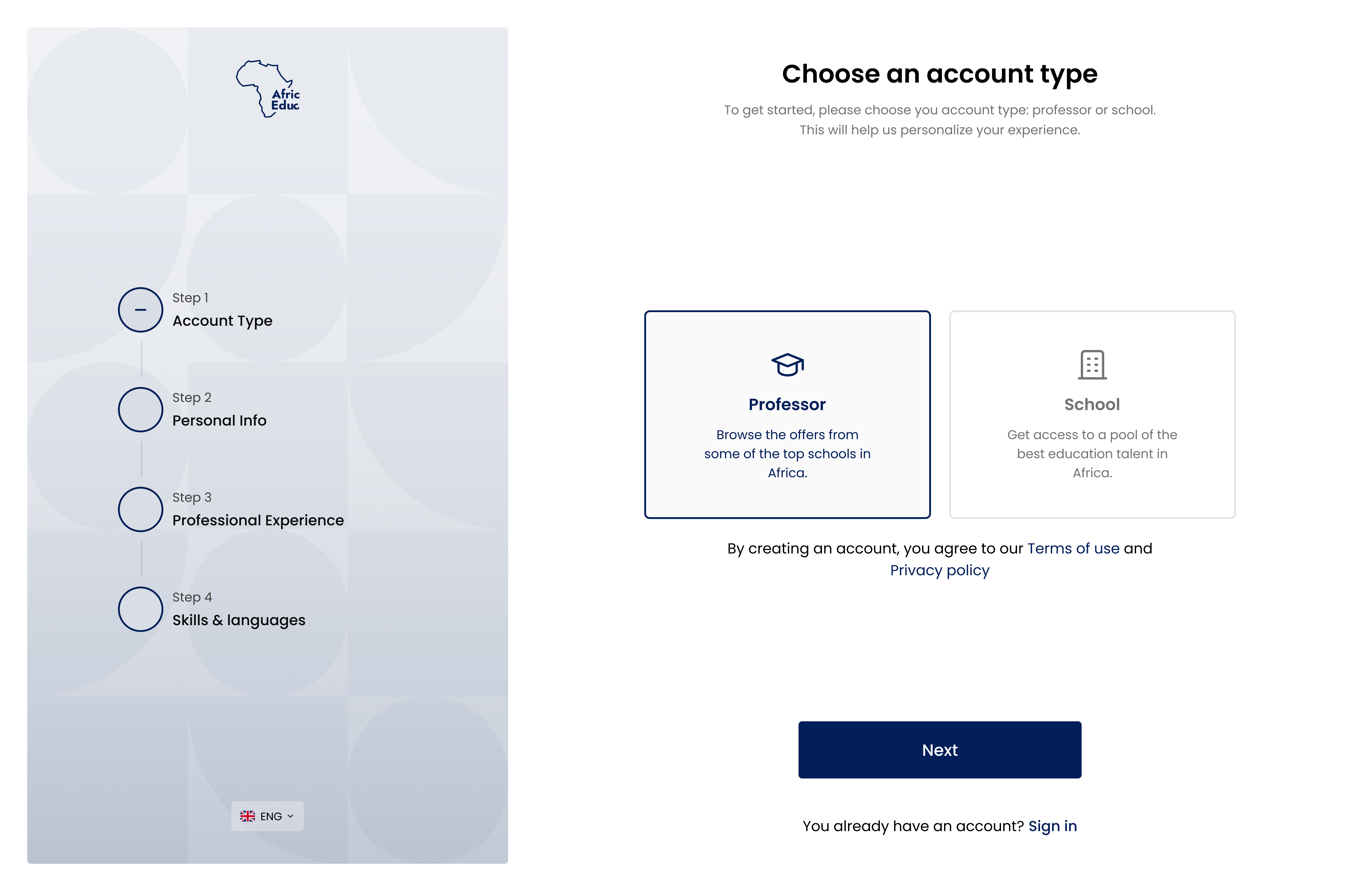 AfricEduc Mutching Platform — desktop 2