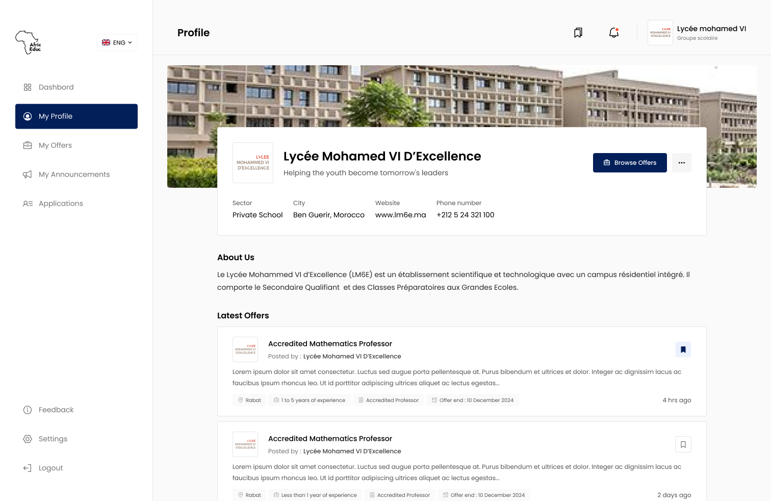 AfricEduc Mutching Platform — desktop 3